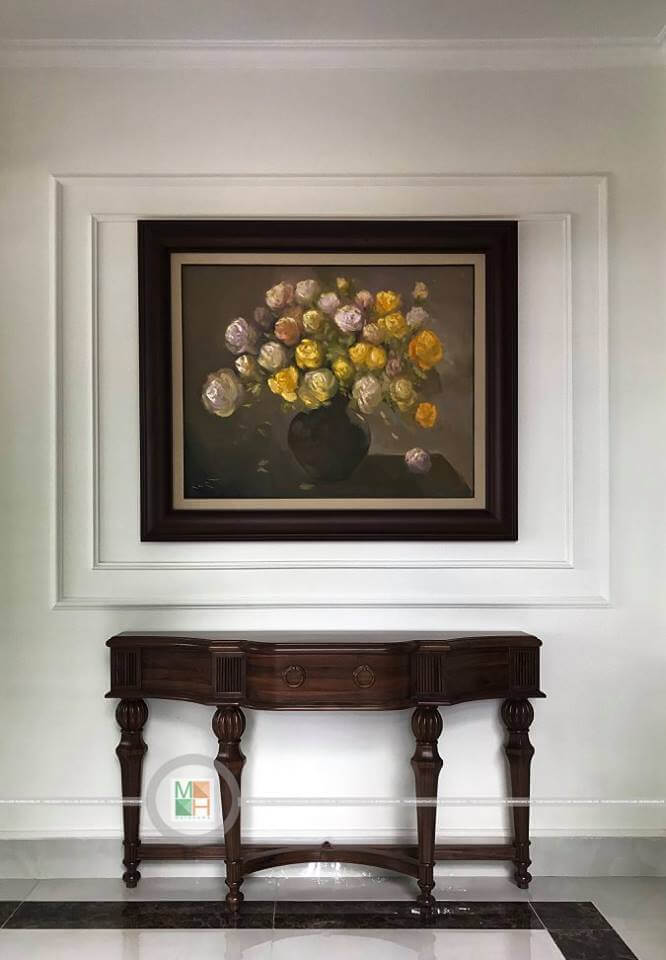 Sản xuất và thi công lắp đặt sản phẩm kệ decor kệ trang trí gỗ óc chó tân cổ điển đẹp cho biệt thự Ecopark Hưng Yên Thi công nội thất biệt thự ecopark tân cổ điển