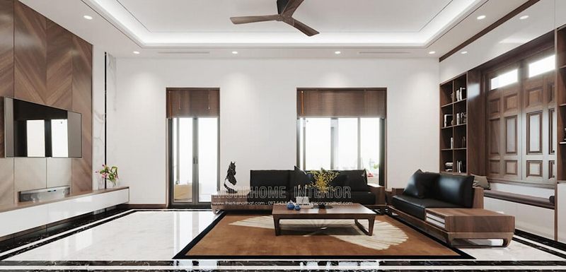 Tạo ra một phong cách nội thất gỗ óc chó sang trọng với thiết kế kiến trúc Nhật Bản để làm cho phòng khách hiện đại.